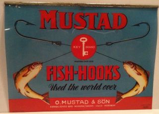 Rare Vintage Mustad Fish Hooks Dealer Advertising Sign