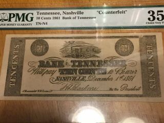 Pmg 1861 10 Cent Bank Of Nashville Tennessee Ctft.  " Note Rare