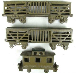 Kenton Antique Cast Iron Train Freight Car Set Caboose Stock Car