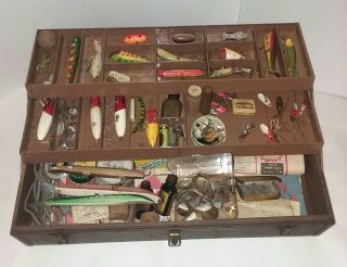Vintage Kennedy Tackle Box With Vintage Fishing Lures Rare Collectible Look