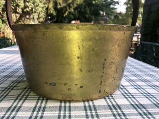 Antique 1800 ' s Heavy Brass Jam Pan Kettle Preserves Cook Pot Forged Iron Handle 2