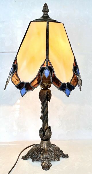 Antique Arts & Crafts - Mission - Stained Glass - Slag Glass - Desk - Table Lamp -