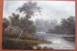 Rare Very Old Painting Oil 1892 Years Signed On Cardboard Size: 38.  5 X 26.  5 Cm.