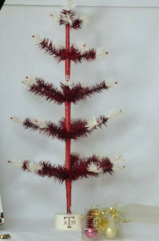 Rare Texas A&m Goose Feather Christmas Tree With Ornaments 24 " Tall