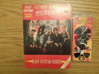 Rare 1988 Guns N Roses Guitar Book And Pick Set