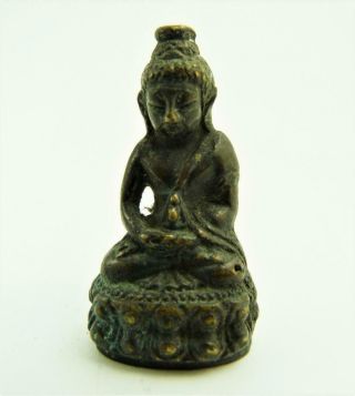 Antique Miniature Thai Bronze Figure Of A Seated Buddha