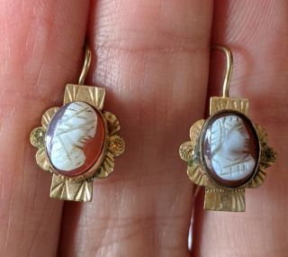 Antique Victorian Gold Filled Hardstone Cameo Earrings