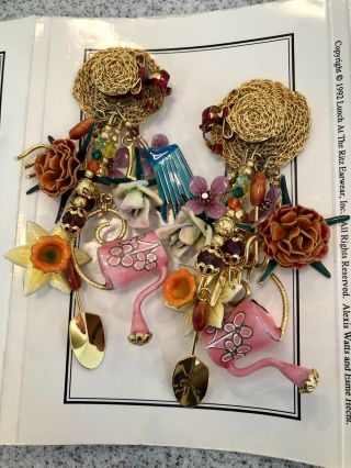 Lunch At The Ritz Rare " Gardeners Delight " Vintage 4 3/4 " Cliip Earrings