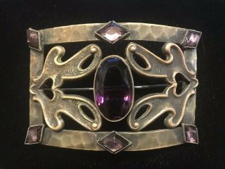 Vintage Antique Victorian Amethyst Purple Glass Sash Pin Brooch Antiqued Brass