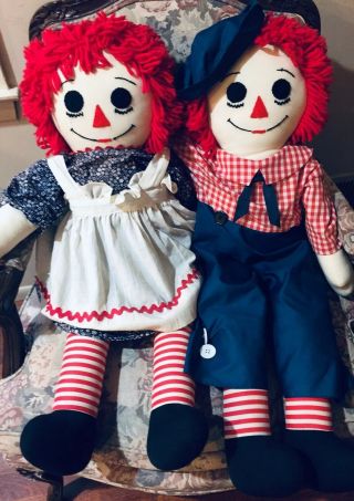 Huge Vintage Sweet Raggedy Ann And Andy Dolls 36 " I Love You On Chest Not Tagged