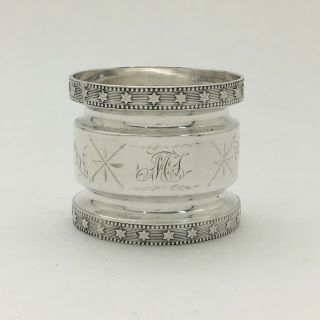 A Magnificent Aesthetic Bright Cut Engraved Sterling Silver Napkin Ring " Mj "