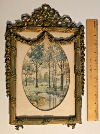 Wall Art Vintage Heavy Iron Framed Hand Painted Nature Scene - - 44
