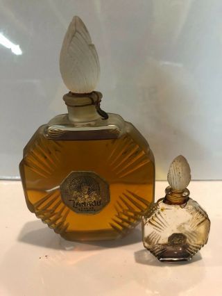 2 Zanadu Stoppered Frosted Glass Ornate Vintage Art Deco Perfume Bottle 1930s