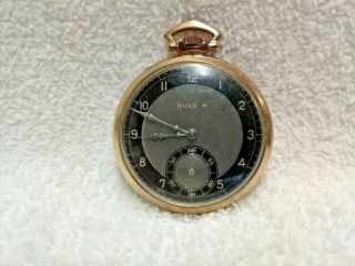 Vintage Bulova Pocket Watch Size 10; C.  1930 - 1940 