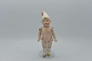 Antique Germany Porcelain Bisque Doll With Cap Impish Character Limbach 1910