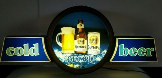 Rare Vintage Olympia Beer Lighted Sign Barrel Cold Beer Large Bar Display