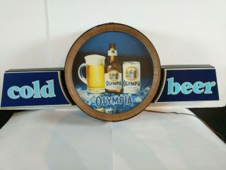 RARE Vintage Olympia Beer Lighted Sign Barrel Cold Beer Large Bar Display 2