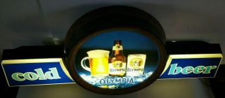 RARE Vintage Olympia Beer Lighted Sign Barrel Cold Beer Large Bar Display 3
