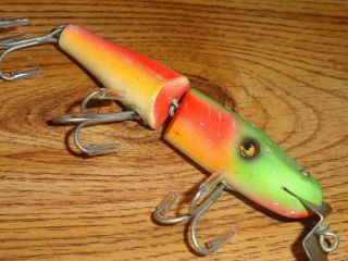 Vintage Fishing Lure Wooden Creek Chub Jointed Pikie 2600 Rainbow Fire C1926 - 54