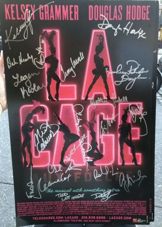 La Cage Aux Folles Full Cast Signed Broadway Poster Kelsey Grammer 14x22 Vg Rare