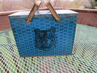 Rare Vintage Blue Tiger Chewing Tobacco Tin Lunchbox Antique Metal Sign