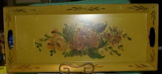 Vintage Long Hand Painted Floral Metal Tole Tray 21 " X 9 " X1.  5 " H