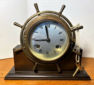 Rare Vintage West German Schmeckbecher Ships Bell Clock 4 Inch Dia W Key
