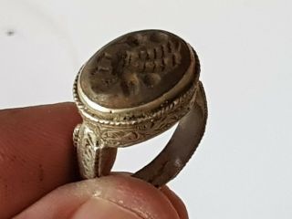 Rare Medieval Silver Ring Seal Bird Figure 7,  5 Gr 20 Mm