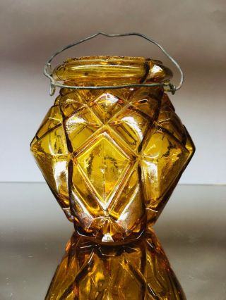 Rare Antique Harlequin Honey Amber Glass Christmas Illumination Fairy Light Lamp