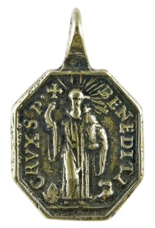 St.  Benedict / Cross Of St.  Benedict Medal,  Bronze From Antique Italian