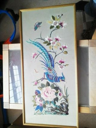 Antique/vintage Chinese Silk Embroidered Framed Panel Picture