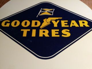 Rare Vintage 1950s Good Year Tires Metal Sign 2 Sided Old Gas Oil Farm