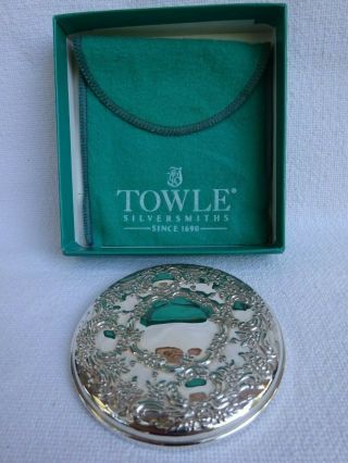 Vintage Towle Sterling Silver Vanity Hand Compact Mirror Art Nouveau No Monogram
