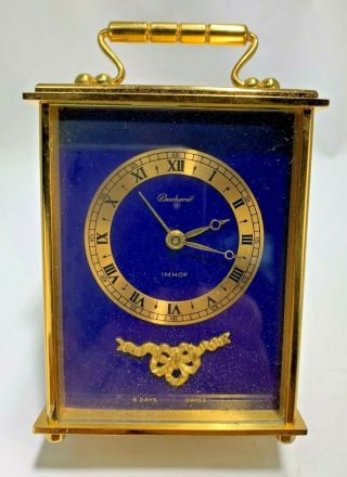 Elegant Rare Blue Face Bucherer Imhof 8 Day Swiss Clock 86 - 727