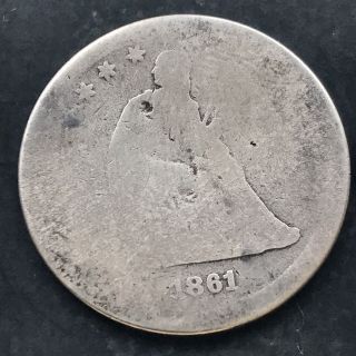 1861 S Seated Liberty Quarter 25c Rare Date San Francisco 4569