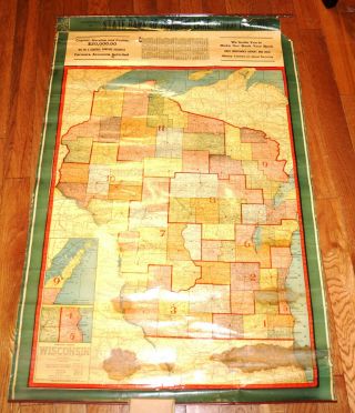 Rare 1915 Wisconsin State Bank Of Random Lake Two Sided Map