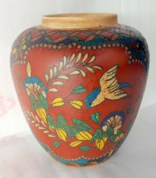 Antique Meiji Japanese Totai Shippo Cloisonne Ceramic Ginger Jar/birds Butterfly