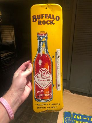 Vintage Buffalo Rock Ginger Ale Soda Pop Metal Thermometer Sign Rare