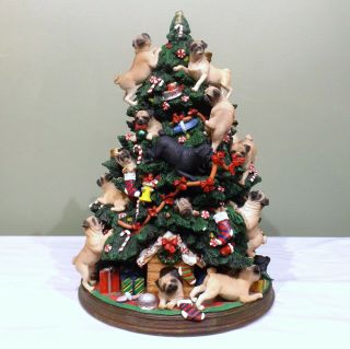 Danbury Pug Dog Christmas Tree Lights Up Retired Rare 25 Pugs Decorating