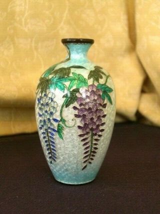 Vintage Flowered Chinese Cloisonne Mini Vase 3.  5 " Vg