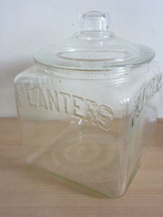 Antique Planters Peanuts glass candy store display jar w/lid 2