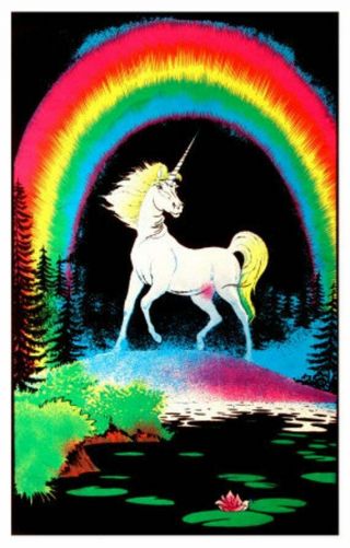 Rare Vintage 1980 Paradise Unicorn 939 Black Light Velvet Poster