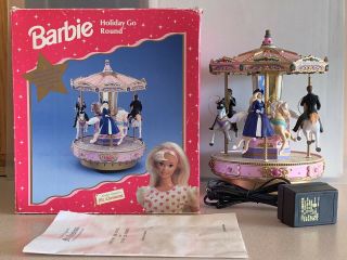Vintage 1998 Mr.  Christmas Barbie Holiday Go Round Lighted Musical Carousel