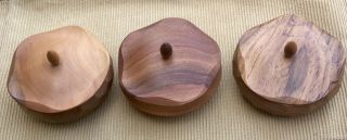 3 Treen Vintage Turned Solid Wood Round Lidded Trinket Boxes Brienz - Swiss