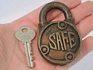 Antique Vintage Safe Brass Padlock,  Lock With Key