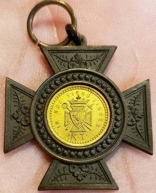 Rare 1890s Masonic Knights Templar In Hoc Signo Vinces Cross Medal Coin Pendant