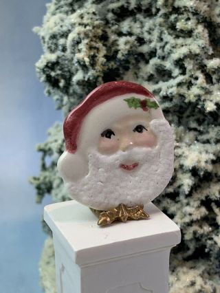 Artisan Vintage Miniature Dollhouse Holiday Santa Plate Sculpted Porcelain C1980