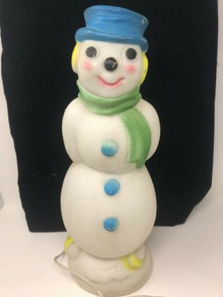 Rare Vintage 1969 Empire Blow Mold 20 " Christmas Snowman With Blue Hat