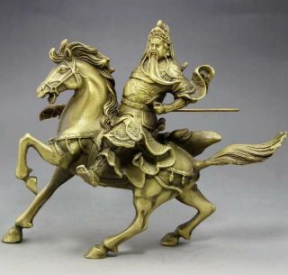China Old Copper Ancient Guan Yu Warrior God Horse Statue F01
