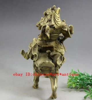 China Old copper Ancient Guan yu Warrior God Horse Statue f01 3